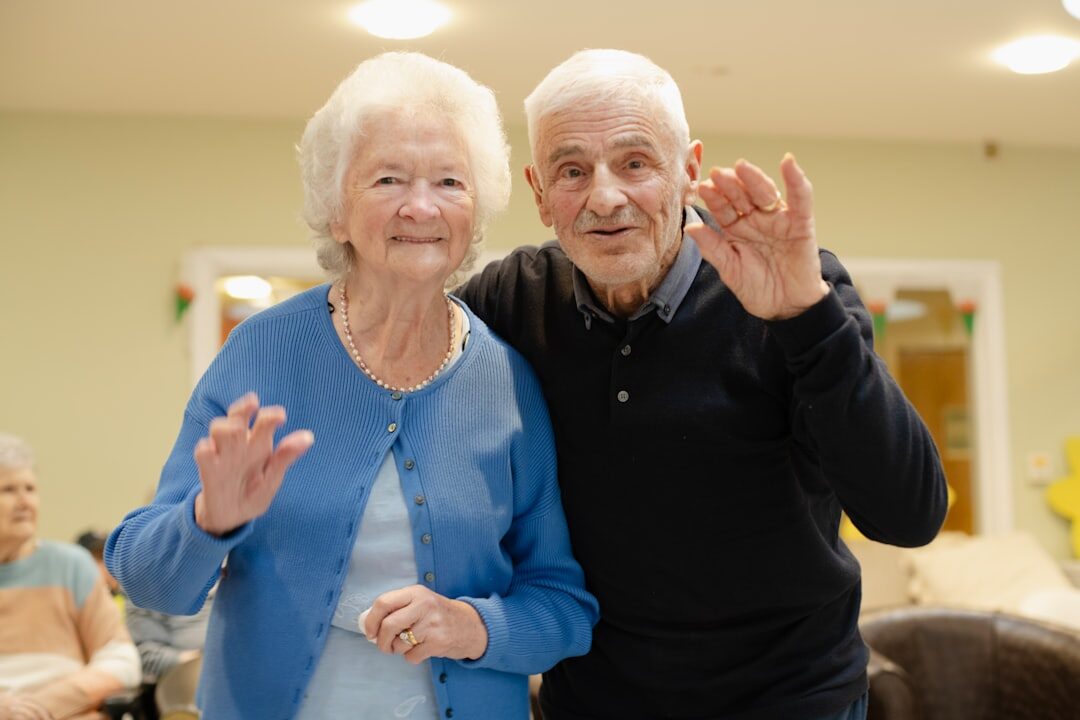 elderly couple dancing