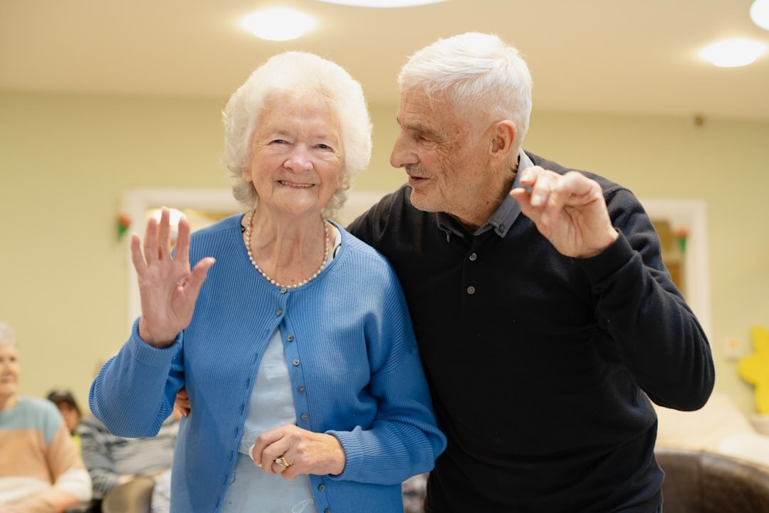elderly couple dancing